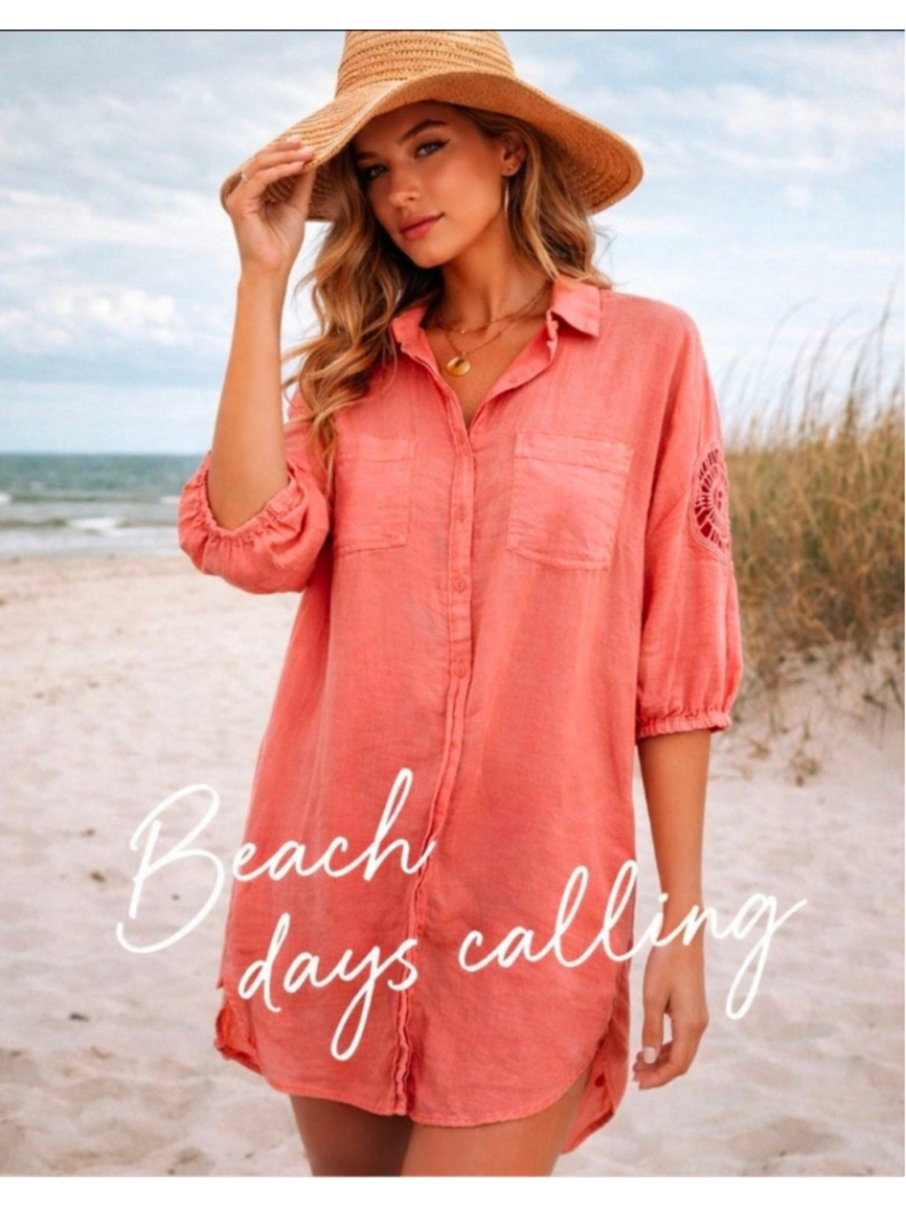 YFB Young Fabulous & Broke Coral Pink Linen Blend Shirt Dress Size S Boho Summer